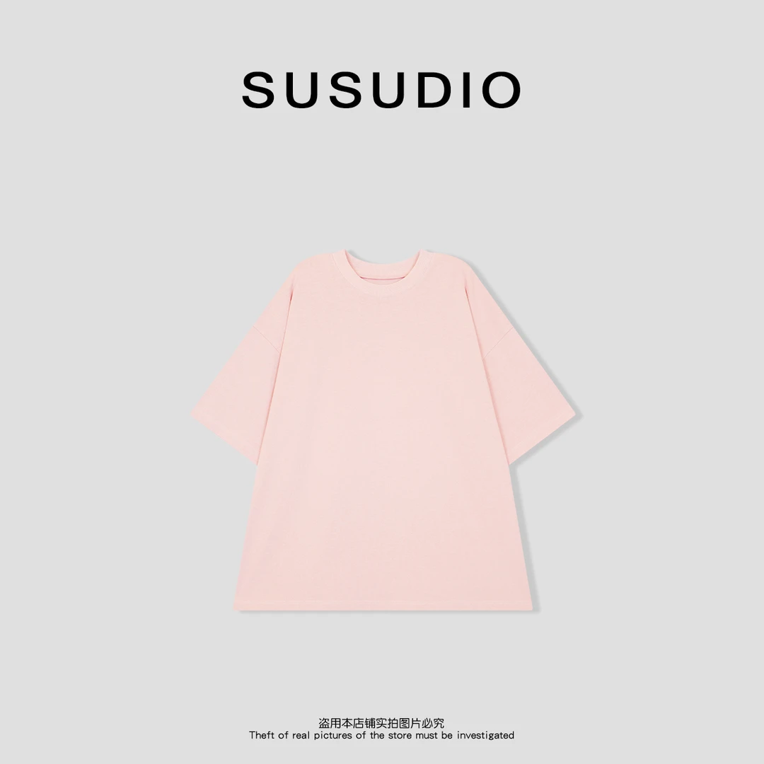 SUSUDIO  310克春夏韩式慵懒感纯色简约圆领短袖透气T恤10195