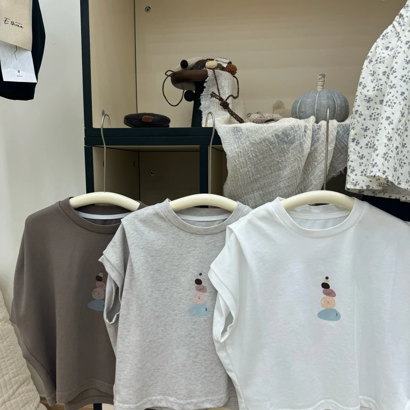 D3-5。2651 夏季宽松薄款笑脸印花儿童T恤半袖简约