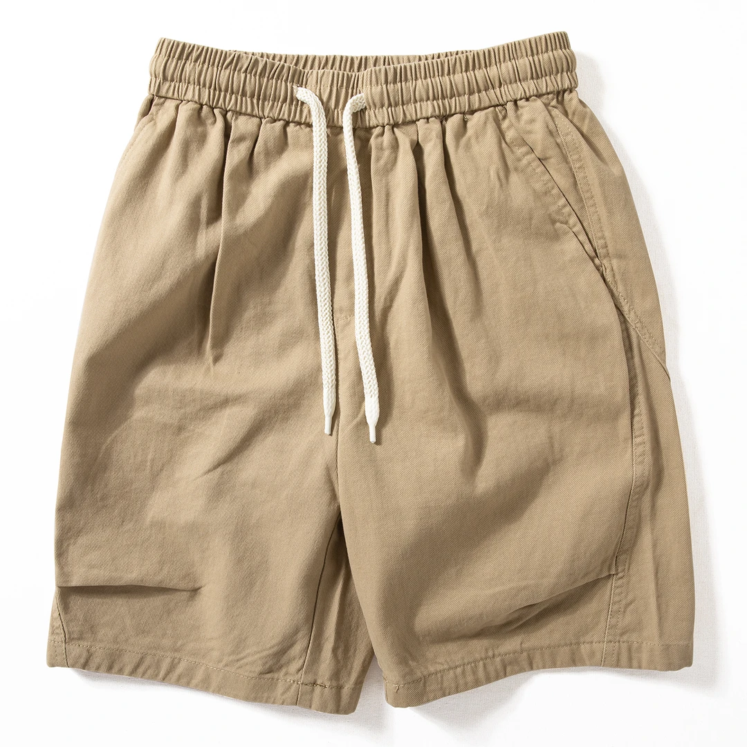 Enbi Simcotton短裤男士夏水洗松紧腰直筒日系潮流宽松休闲五分裤