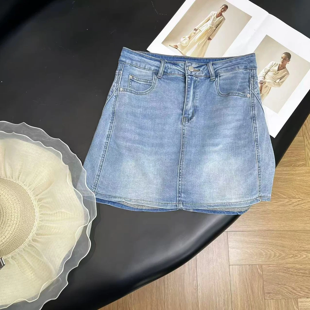 夏季新款时尚百搭气质辣妹风带弹力牛仔短裙（带内衬）H6426