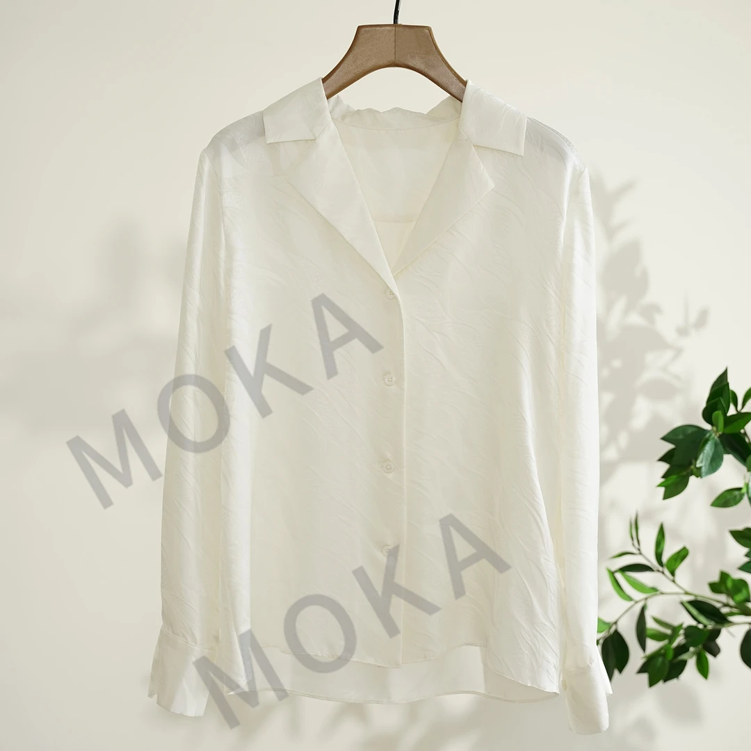 欧美订单西装领提花高级感垂感真丝女士衬衫（241069）20437