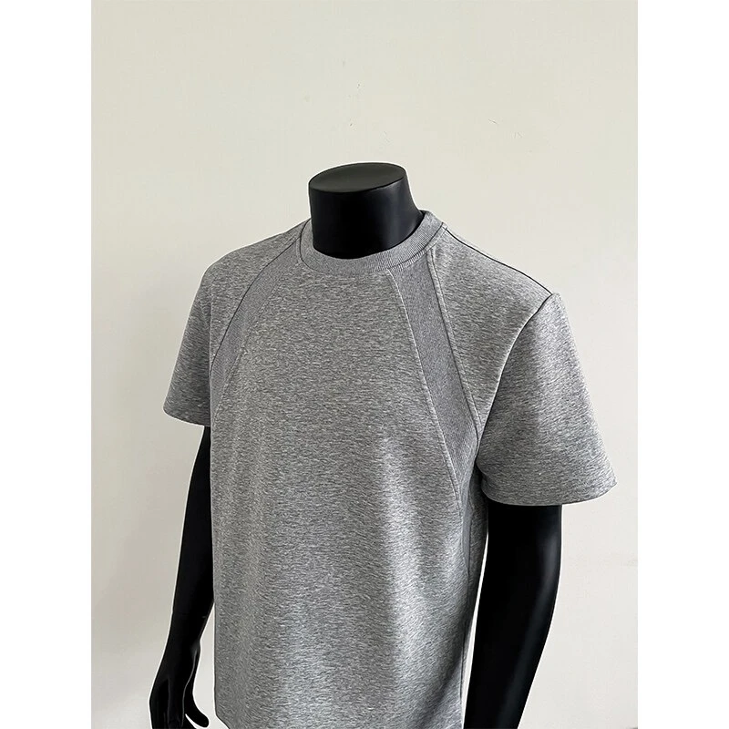 男重磅时尚空气棉短袖T恤夏季纯色小众宽松半袖百搭情侣大码上衣