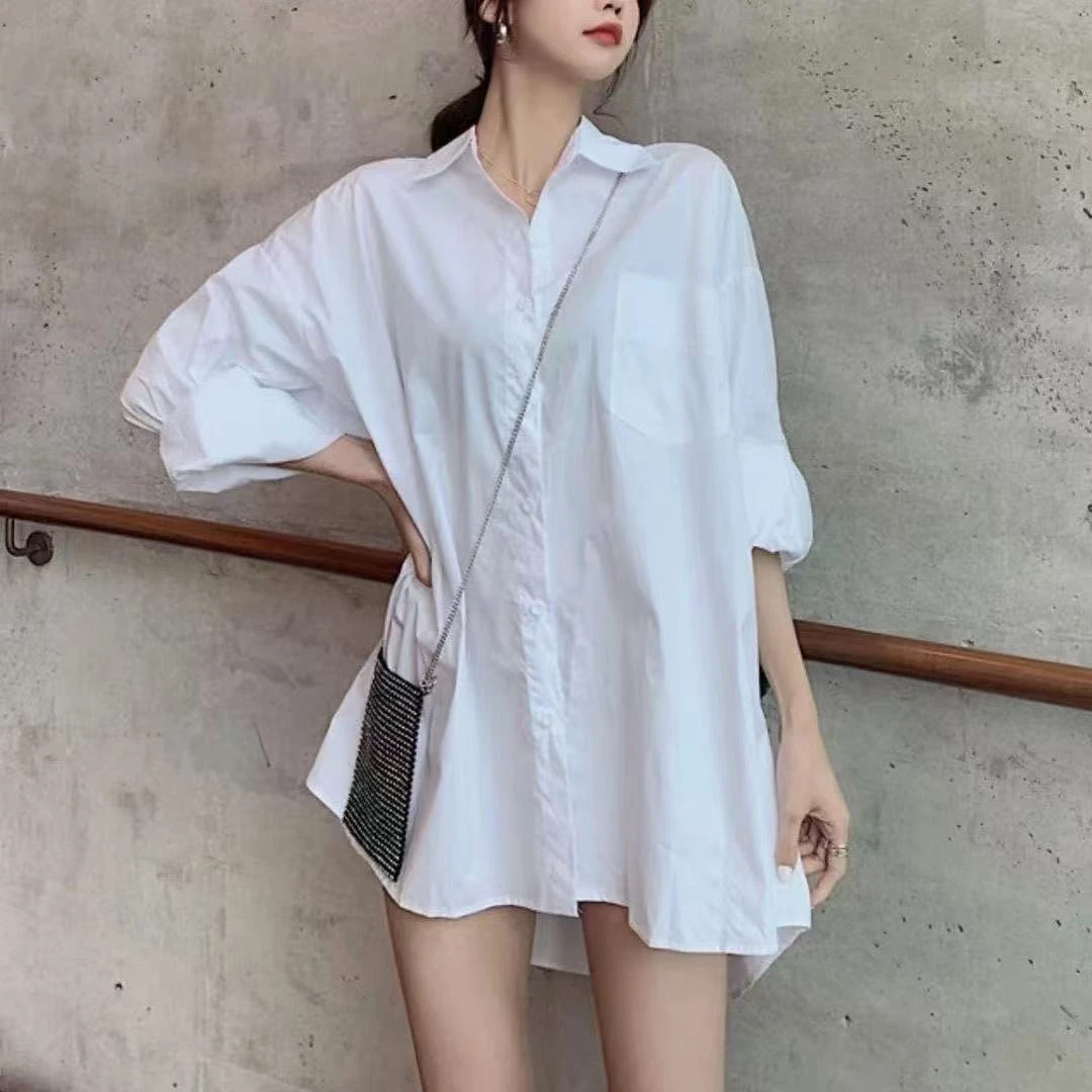 《香香》男友新款白色衬衫夏季韩版长袖衬衣春秋中长款慵懒宽松