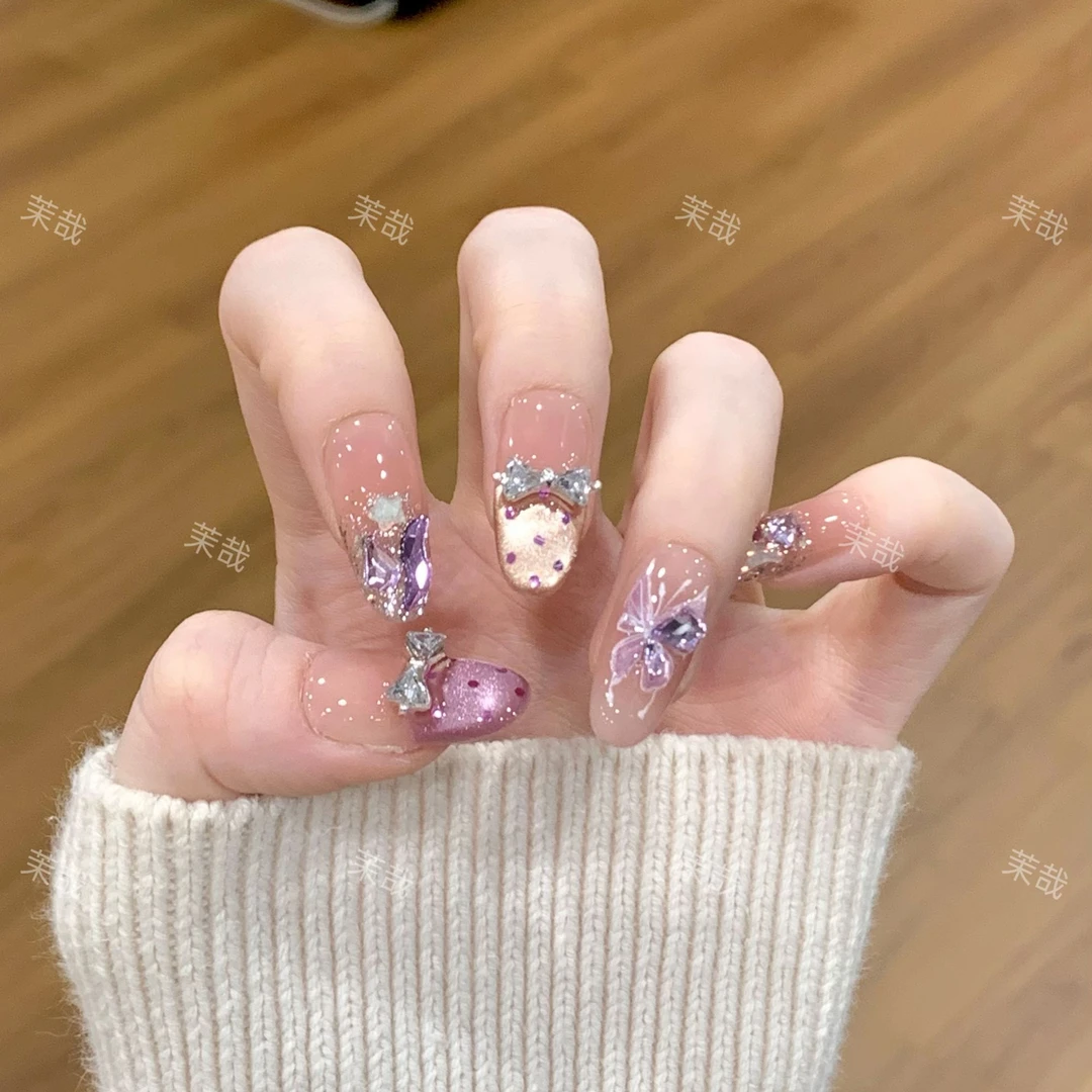 茉哉现货皮皮【香芋甜心】纯手工定制美甲拆卸穿戴甲A4909