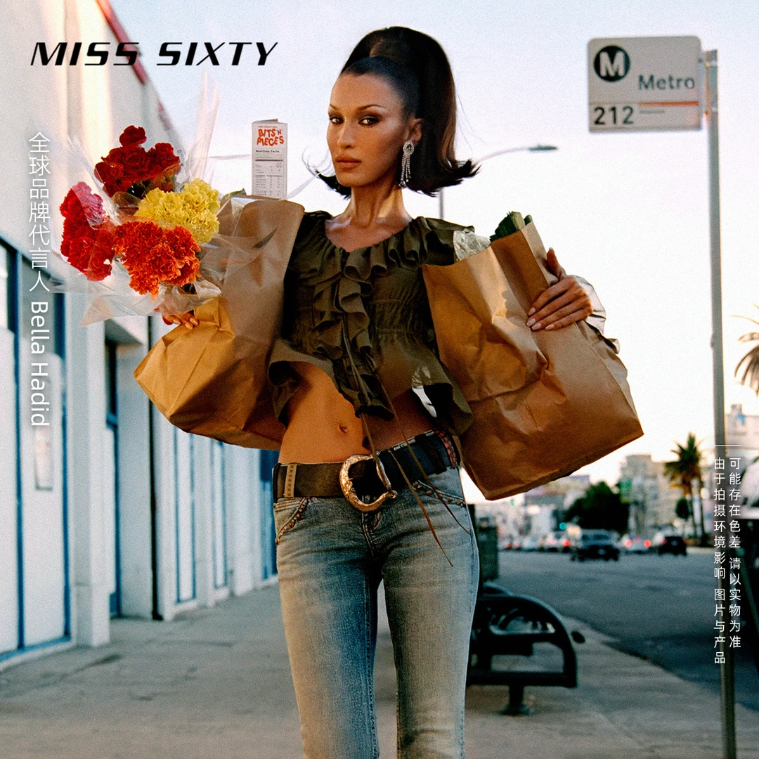 【Bella Hadid同款】Miss Sixty2025夏季新款衬衫女桑蚕丝荷叶边