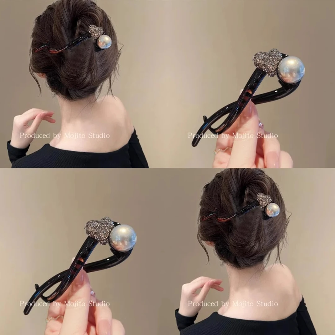 碎钻珍珠爱心抓夹女后脑勺盘发扭扭夹气质一字发夹高级感夹子头饰