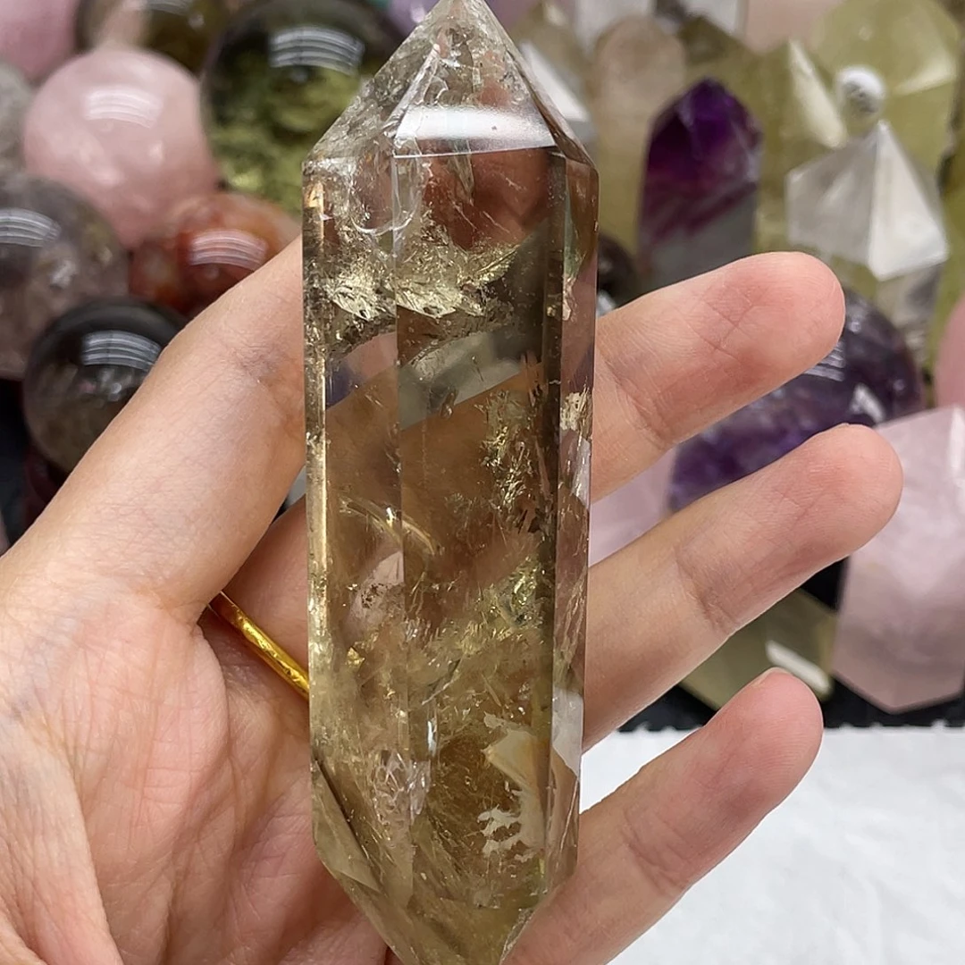 未镶嵌水晶珠宝半成品43黄水晶双尖