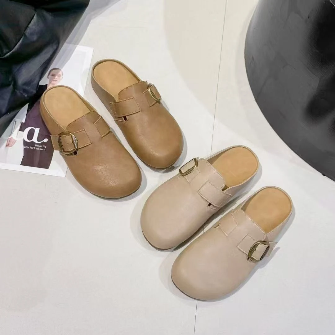 雪芭妮2025春季新款厚底包头半拖鞋女款轻便透气舒适显瘦显高拖鞋