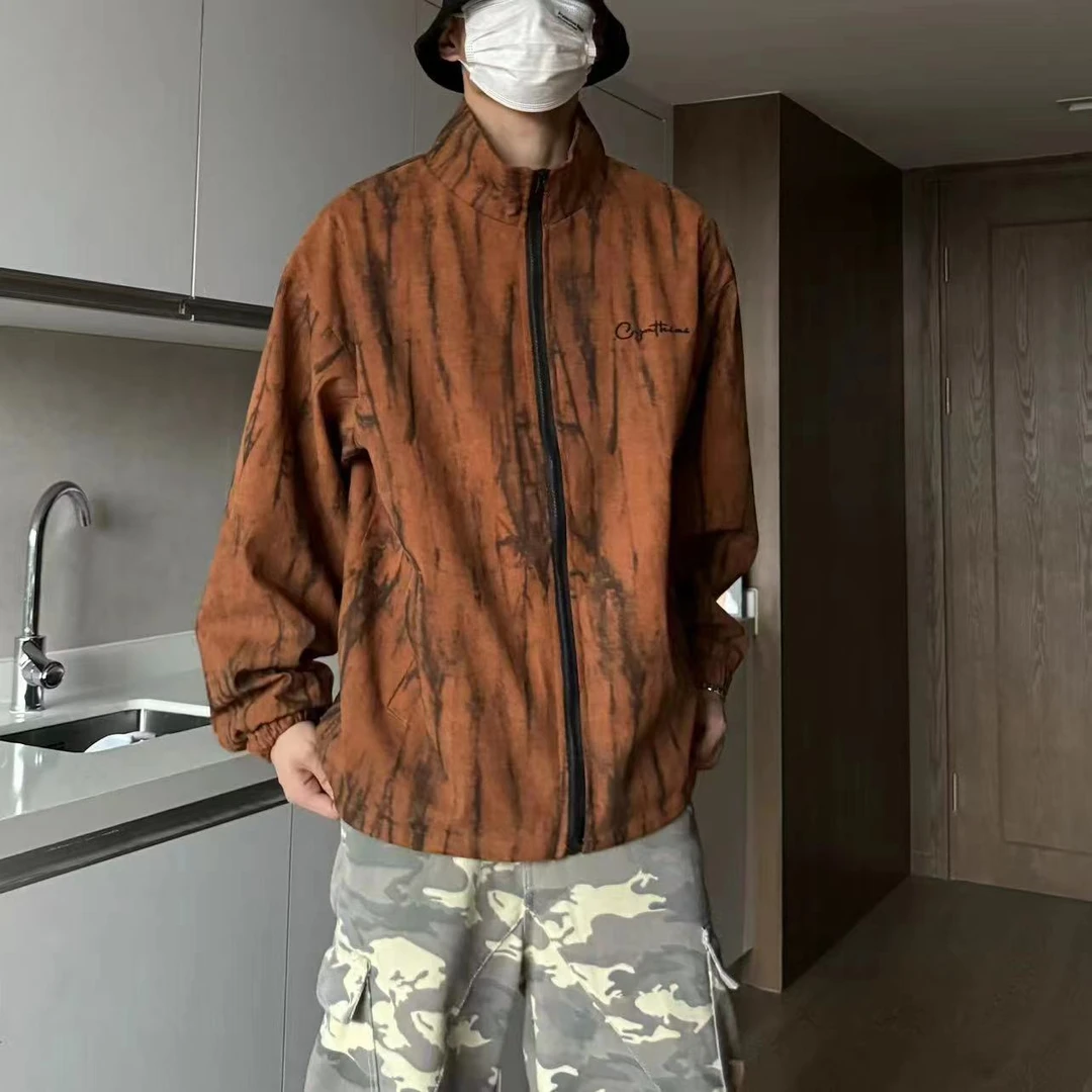 春秋美式扎染百搭休闲宽松立领夹克外套AN-6069