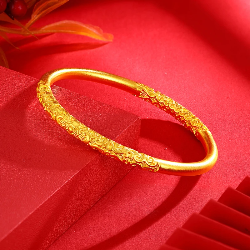 足银手镯 哪吒同款乾坤圈手镯卷草纹女款实心古风送传承礼盒