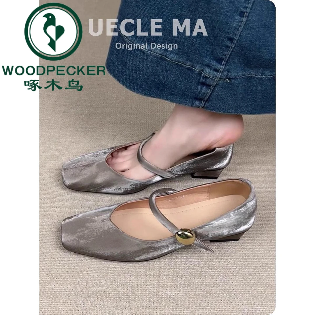 啄木鸟法式单鞋女2025方头绝美低跟芭蕾鞋复古一字带扣玛丽珍鞋