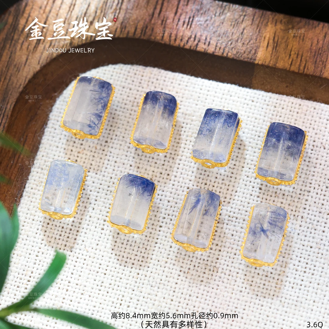 【金豆工厂】18K金镶蓝线方柱隔珠路路通手串项链DIY水晶（多样发一）