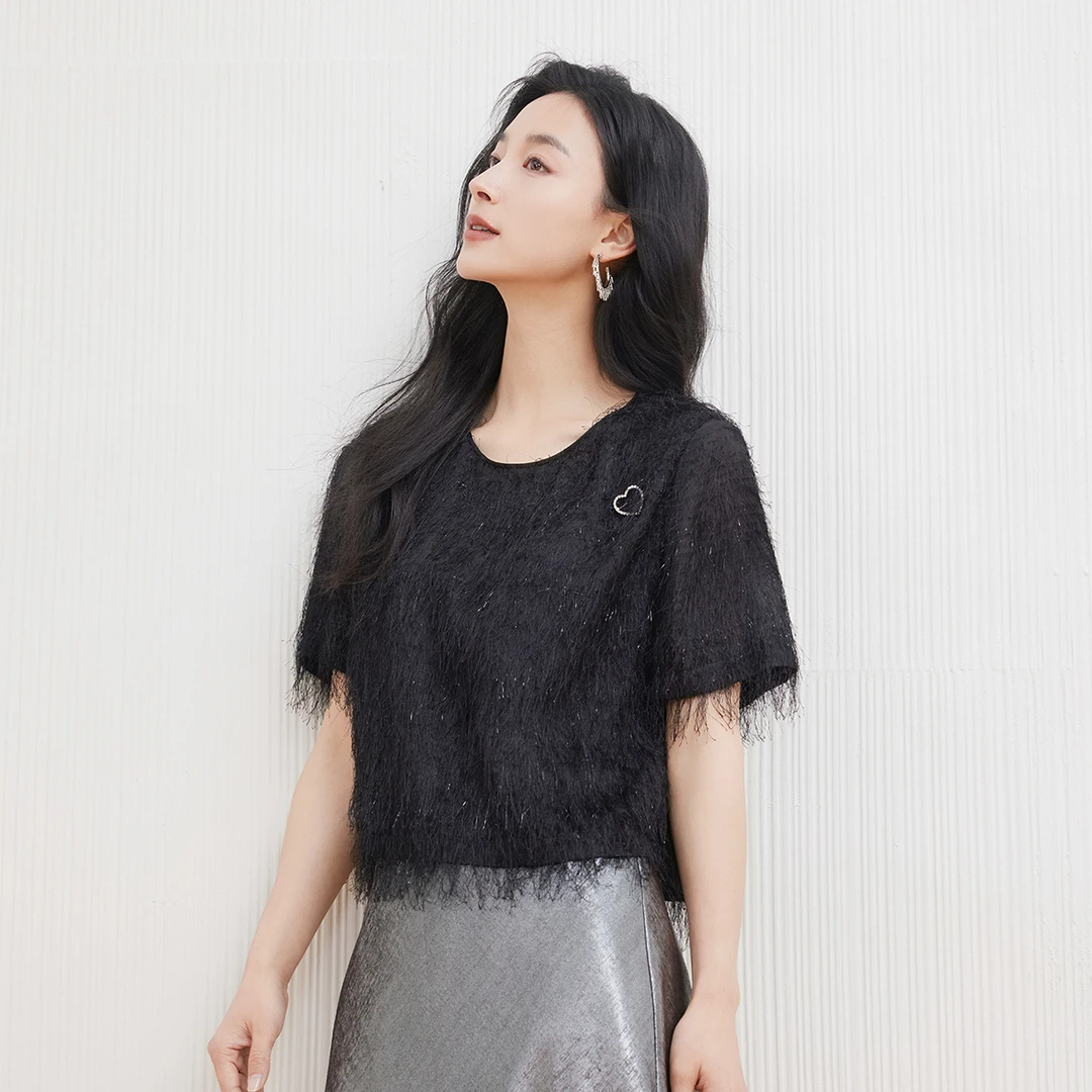 【佳】高级感法式羽毛精致上衣2025秋季新款七号铺撤柜女装