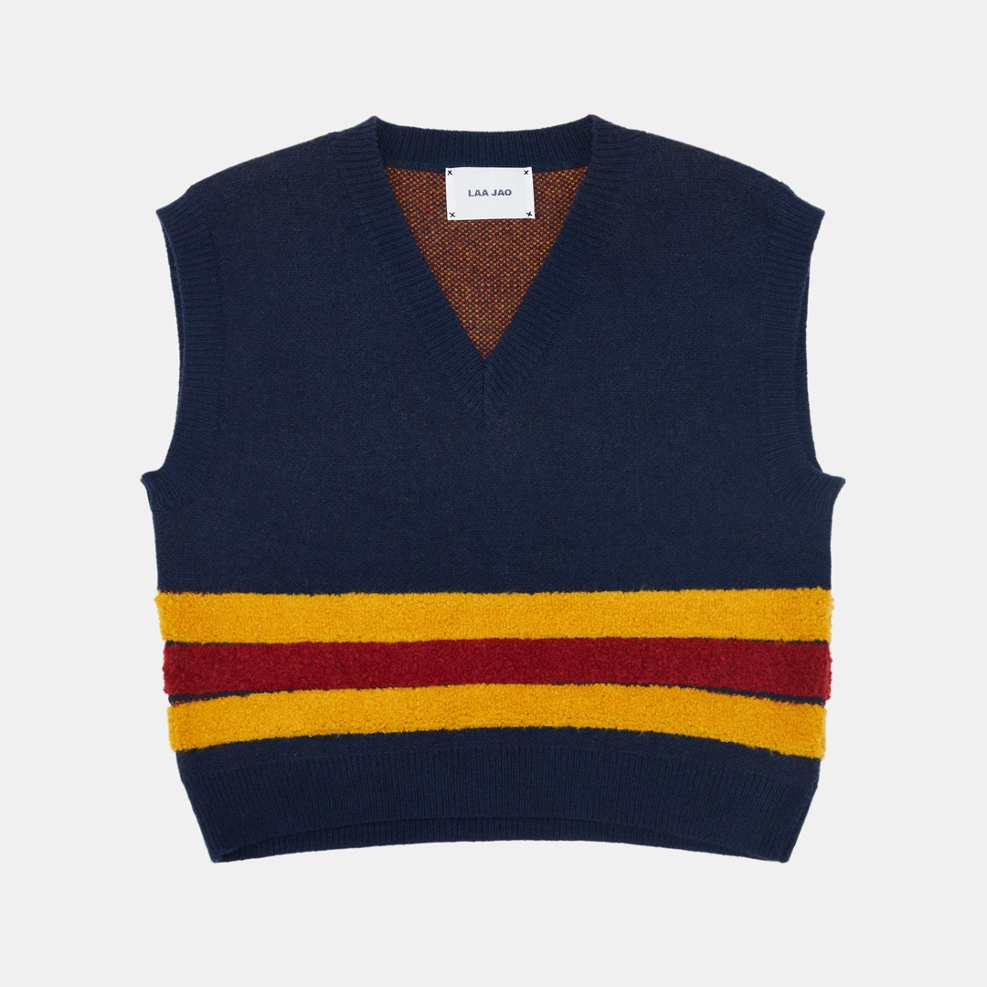 6116撞色宽条V领毛织背心050245