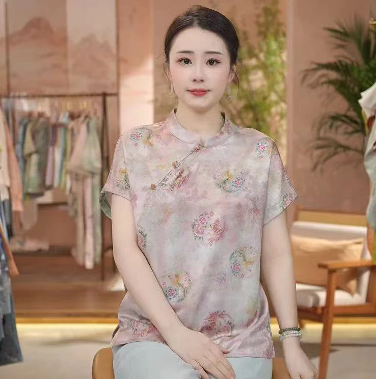 新中式国风盘扣上衣女2025新款夏季高级感气质名媛小香风短袖衬衫