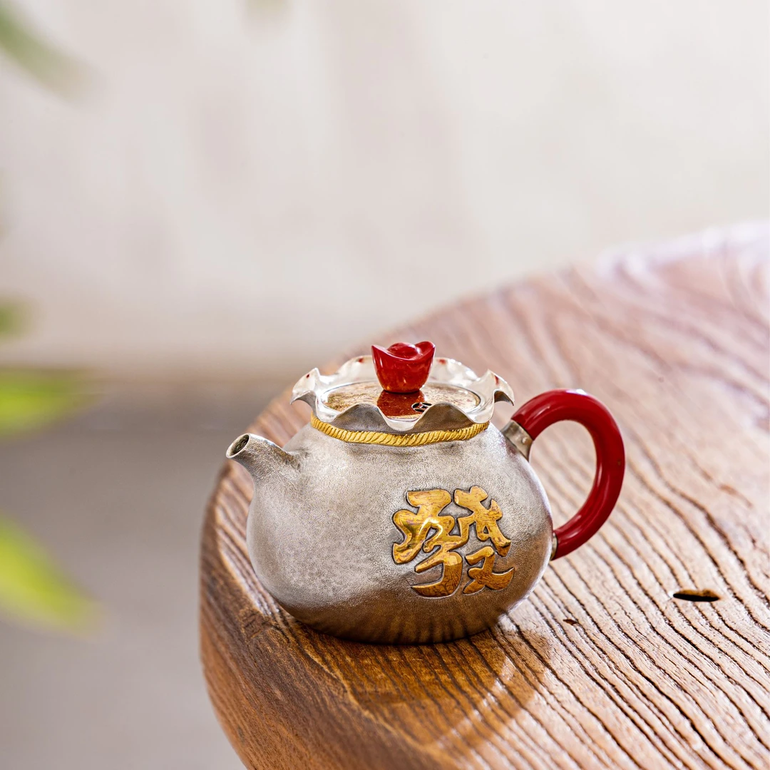 蜂鸟工坊 大师壶 大漆把元宝漆钮木纹金盖发财福袋形壶 SWA18132