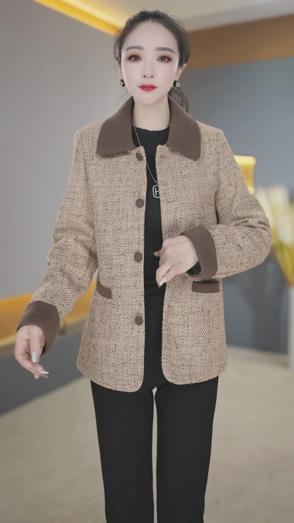 【高货定制】C615浅卡其色妈妈春秋外套女士休闲西服中老年秋装新款