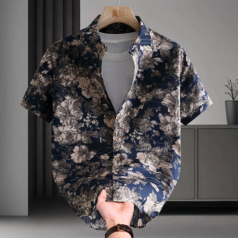 夏季新款碎花衬衫男短袖潮流韩版时尚品质高颜值潮男百搭轻奢衬衫