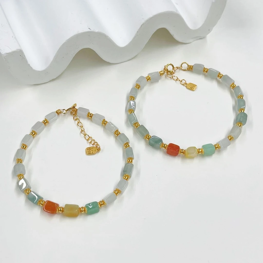 【小宝珠宝】18 T35889-S925银镶嵌翡翠手链-多样性发其一-约3.5mm