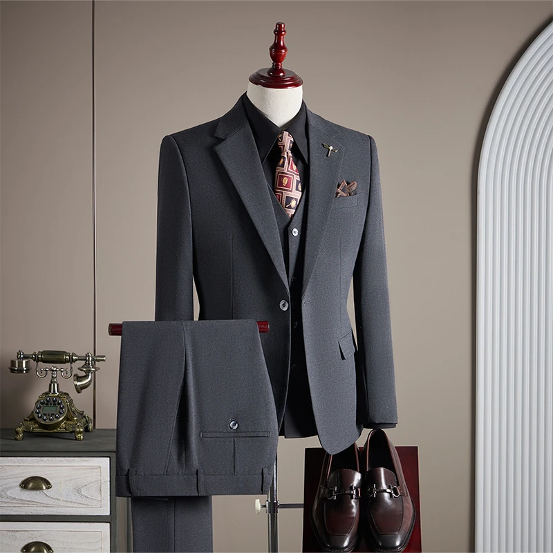 【TGH】秋冬厚款西服套装商务休闲礼服职业修身男士西装三件套TZ850