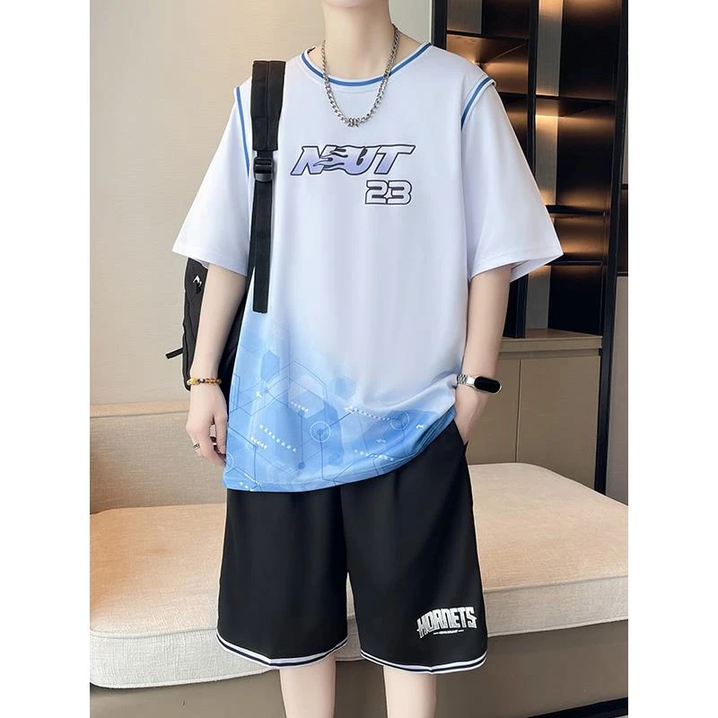 初高中学生篮球服青少年夏装速干球衣男冰丝短袖t恤大童夏季套装
