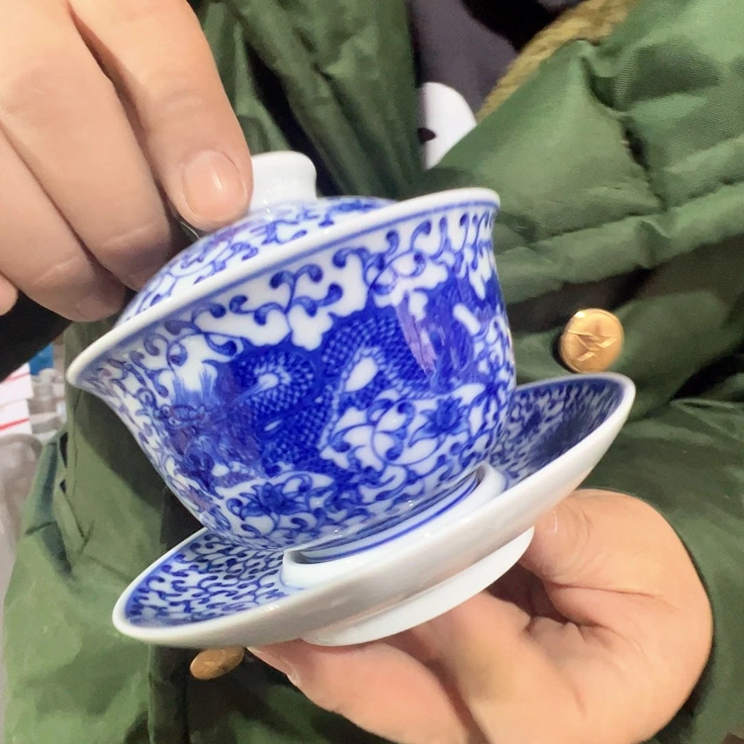 瓷景德镇高温陶瓷龙盖碗