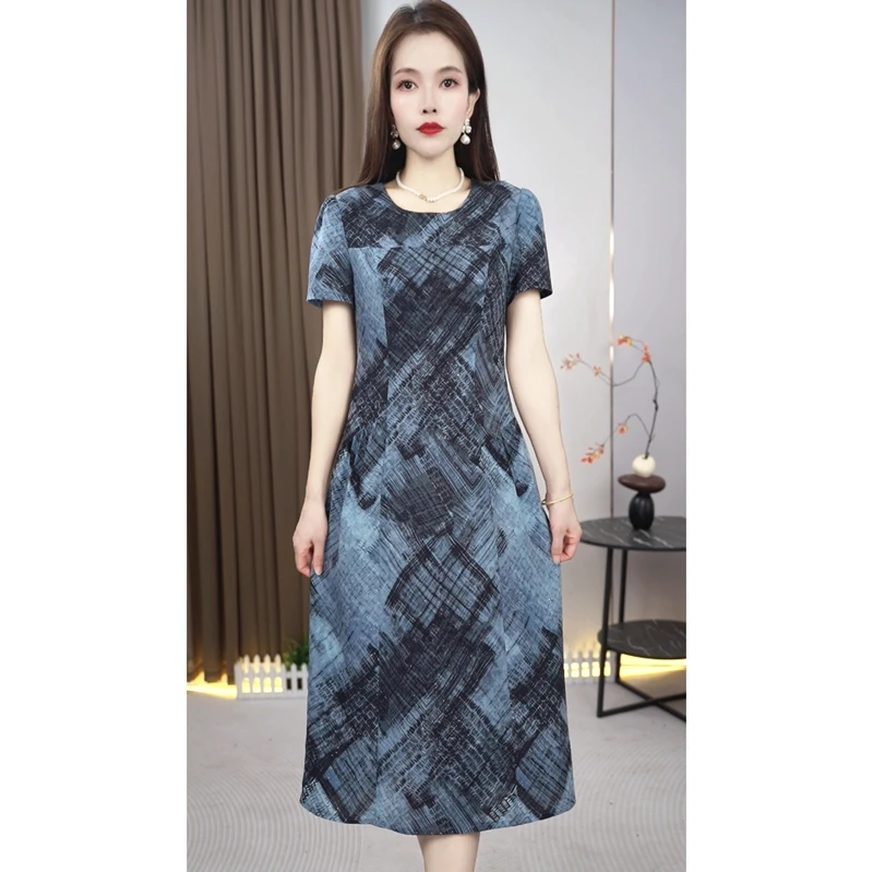 【3263】夏季新款连衣裙减龄收腰显瘦时尚妈妈装连衣裙中长款优雅