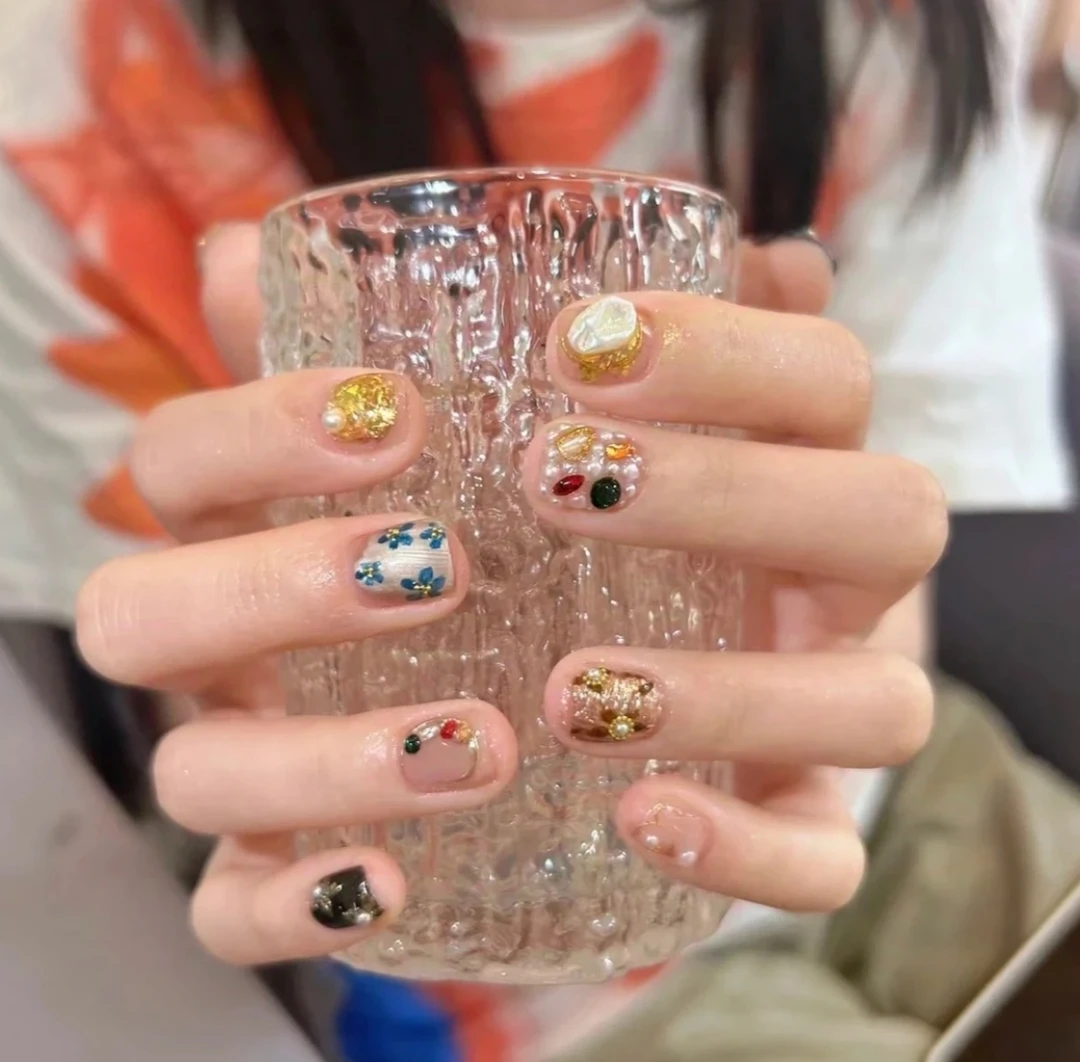 【巴洛克珍珠】纯手工穿戴甲气质穿戴式梯形光疗甲美甲师春夏新品