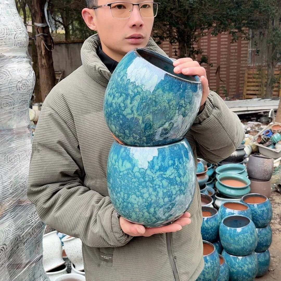 紫砂花盆口16高20（两个蛋壳雪花绿