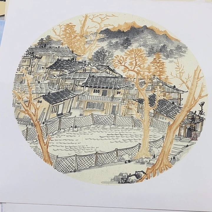 沙***子国画秀维卡纸作品艺