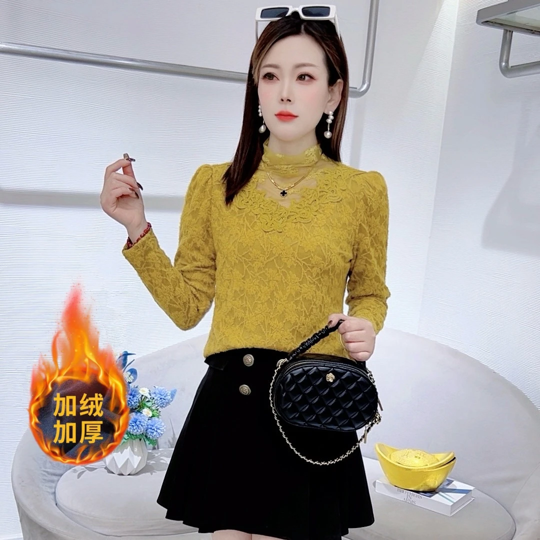 A9212时尚蕾丝打底衫女冬季新款洋气显瘦百搭上衣