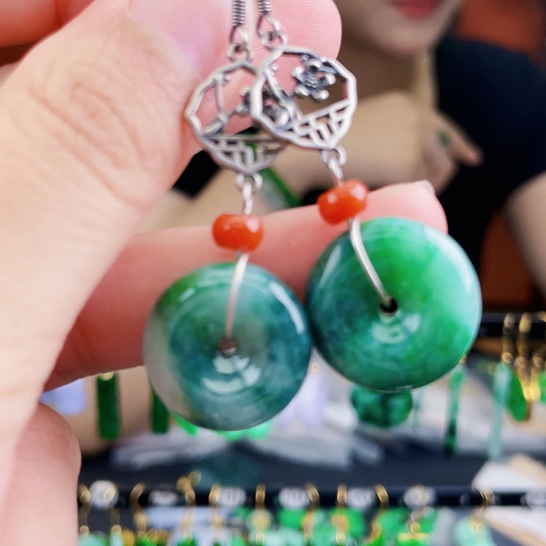 翡翠银S925镶嵌耳饰饰品