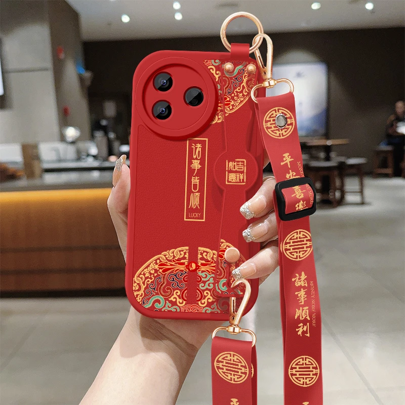 诸事平安小米红米k80pro手机壳新款K80腕带小羊皮硅胶斜挎保护套