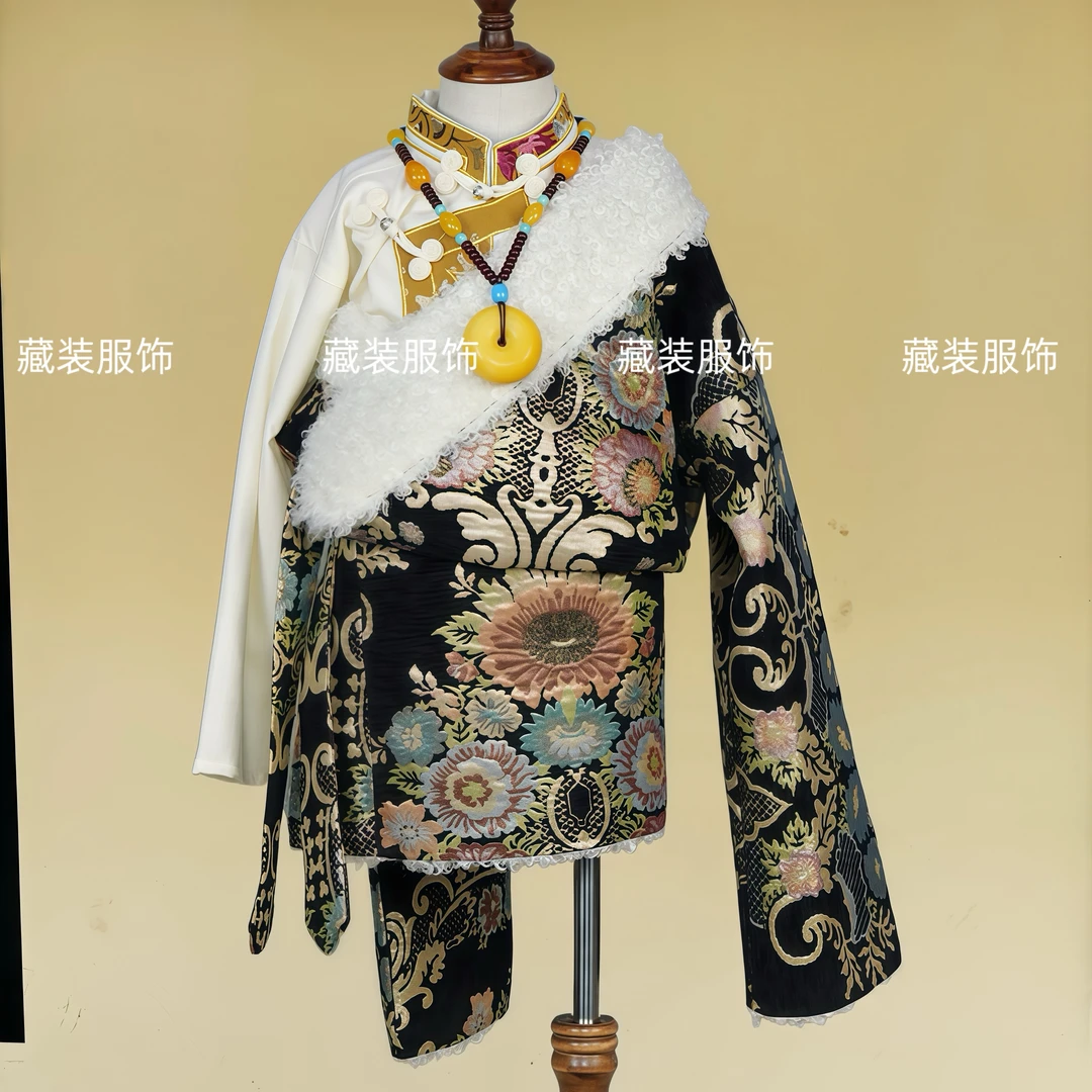 男孩高档色织尼宝利花康巴藏袍民族服饰藏装儿童藏式演出服