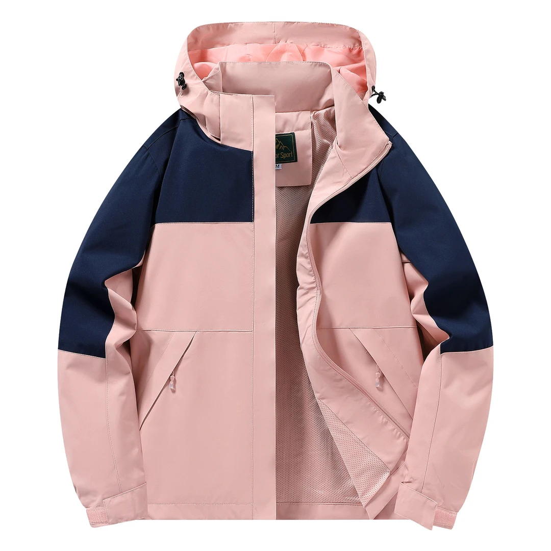 2024秋季情侣户外夹克拼色连帽休闲外套