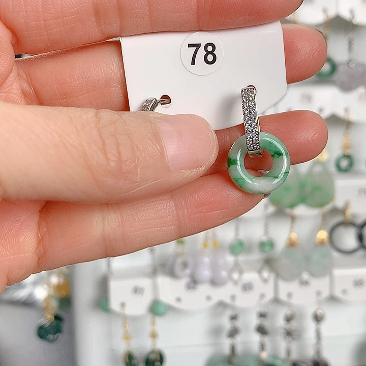 翡翠耳饰银S925镶嵌转****生翡翠