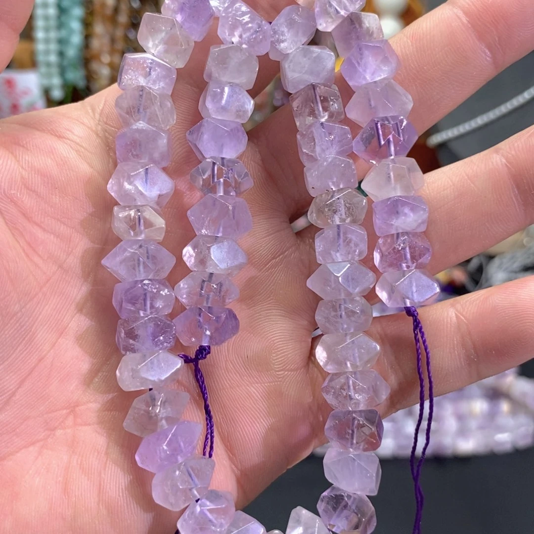 未镶嵌玛瑙/玉髓珠宝半成品天然紫水晶冲角一条卡10mm