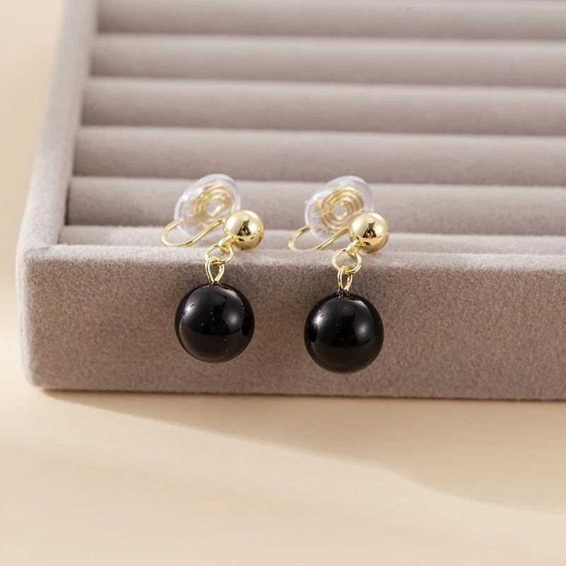 铜合金锆石耳饰 日常饰品黑色圆珠耳环小巧气质时尚百搭简约复古