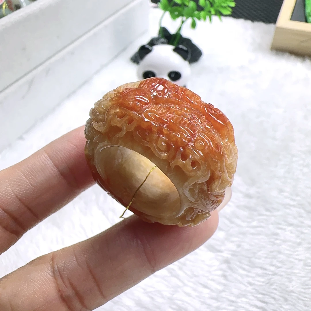 缅甸纯天然A货翡翠红翡龙戒20/24号圈大轮胎 内径20*19.9*6.8