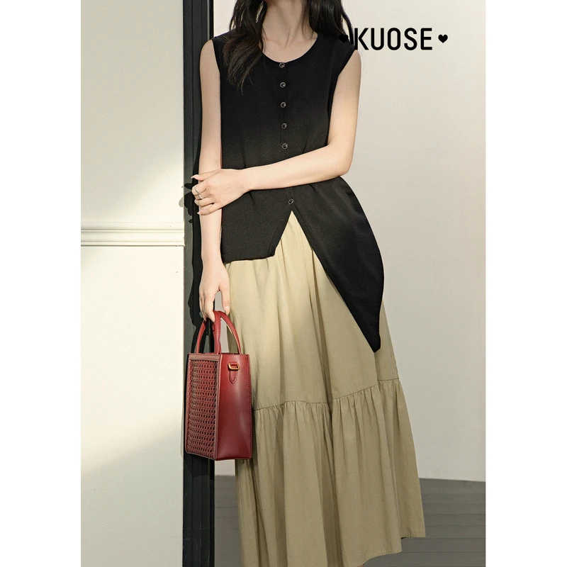 阔色设计感不对称无袖针织背心马甲2025春夏季新款上衣KSJ2503022