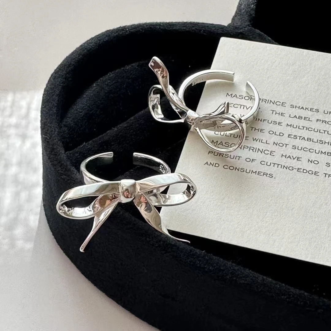 925银戒指 日韩高级时尚温柔不规则立体大蝴蝶结银戒指13～20#