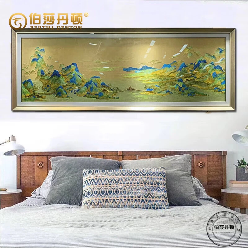伯莎丹顿苏绣客厅挂画千里江山高端苏绣沙发背景墙画山水风景壁画