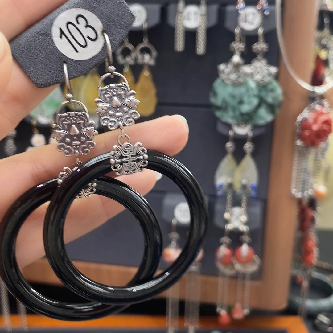 翡翠耳饰银S925镶嵌用****7447yhjgg g h