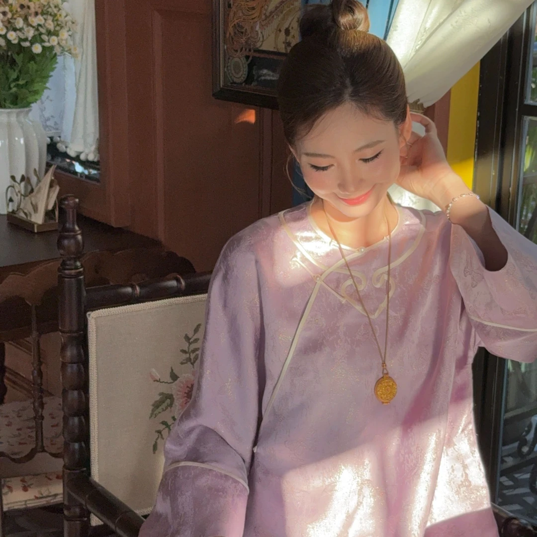 墨染之道 “紫梦浮生”百蝶满金 梦幻粉紫正绢上衣FX0557