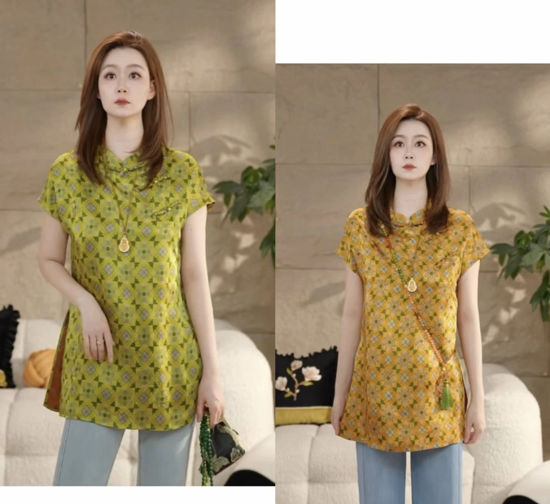 Miss.Z【四合如意花】花萝人丝新中式斜襟盘扣衬衣#c6087