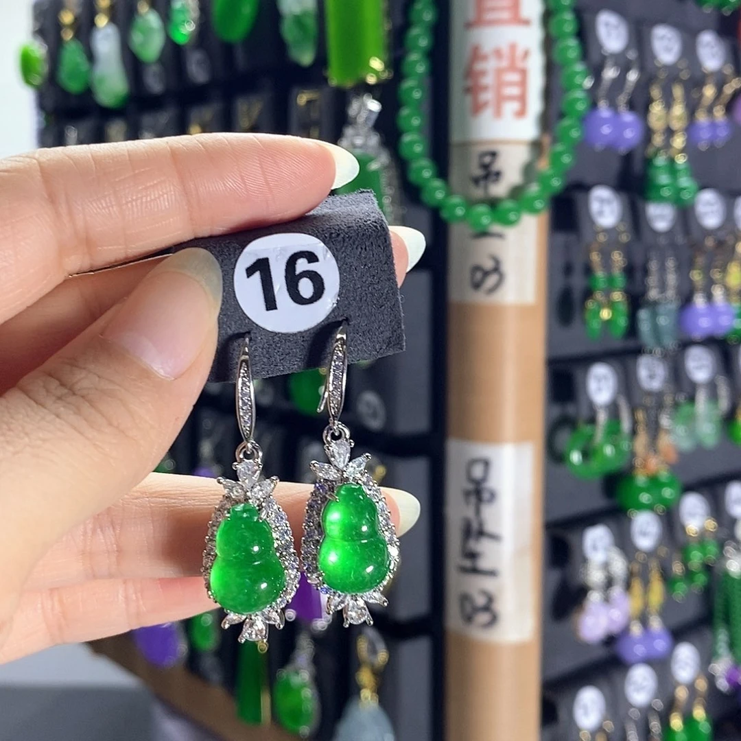 翡翠银S925镶嵌耳饰16