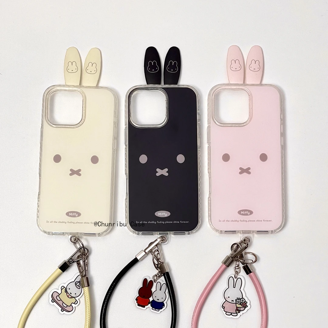 趣味可爱卡通米菲标签适用苹果16promax手机壳立体兔耳15/14/13