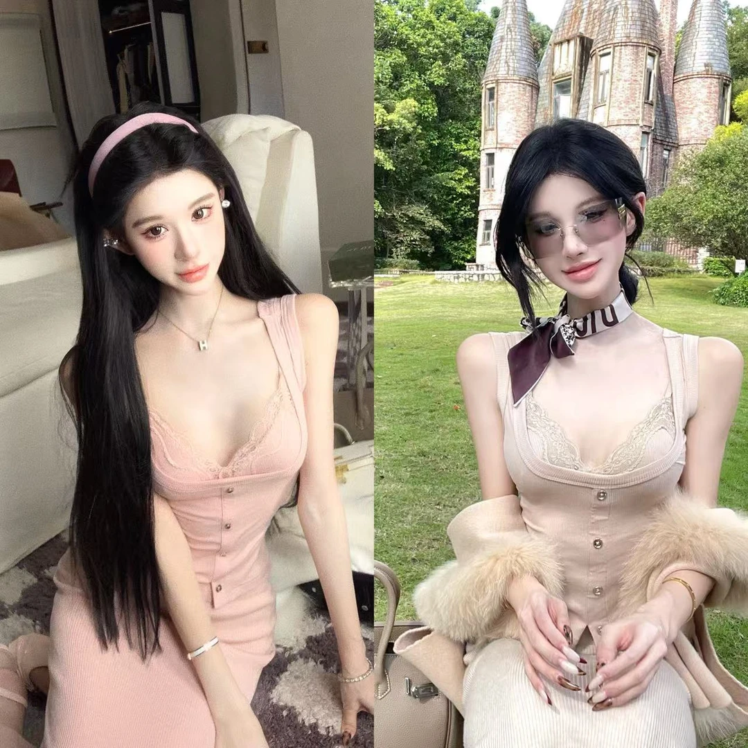 灰尘邓邓 蕾丝拼接吊带背心上衣半身裙两件套D25B3478+D24Q3673