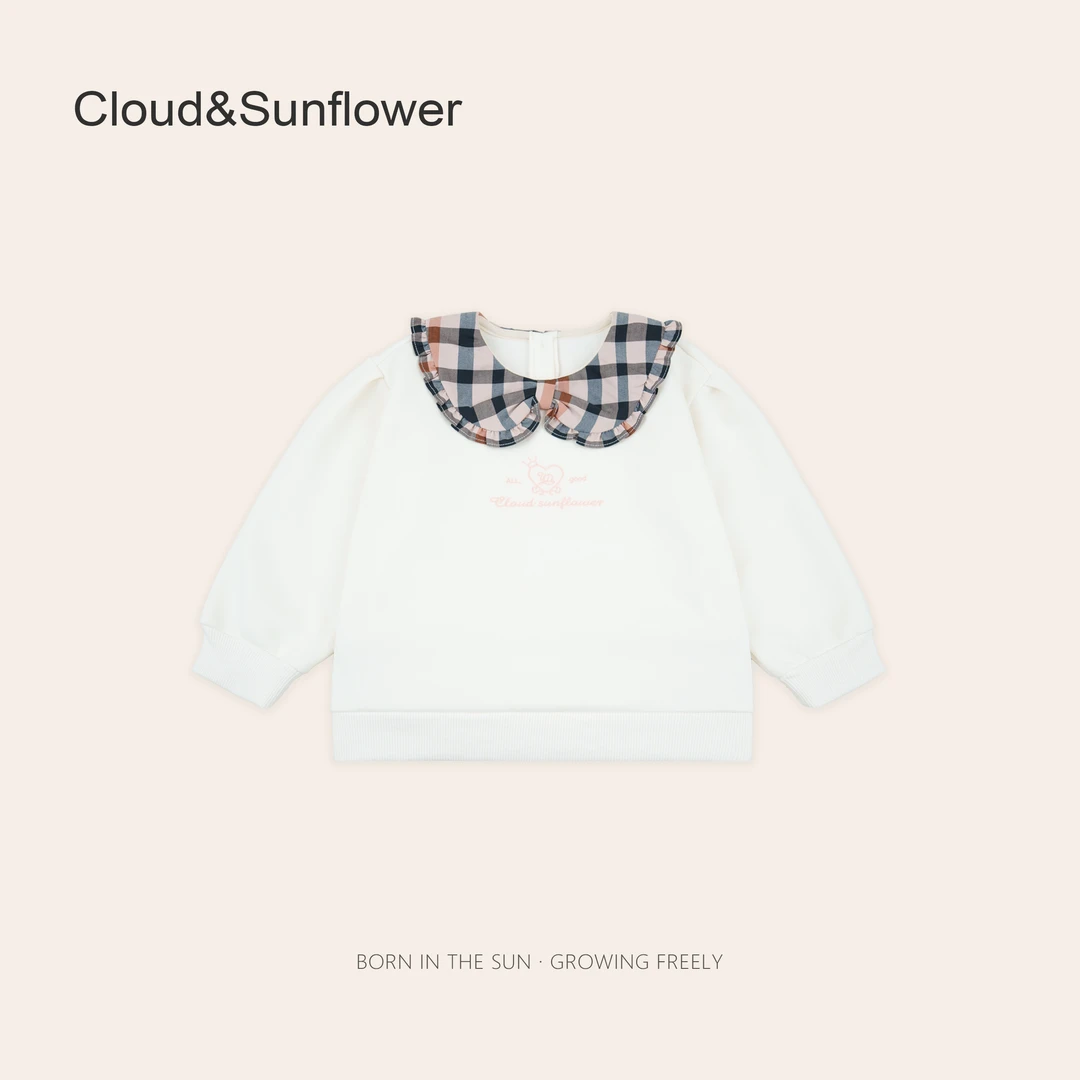 【云朵小葵】女童春季翻领格子爱心刺绣休闲卫衣660636