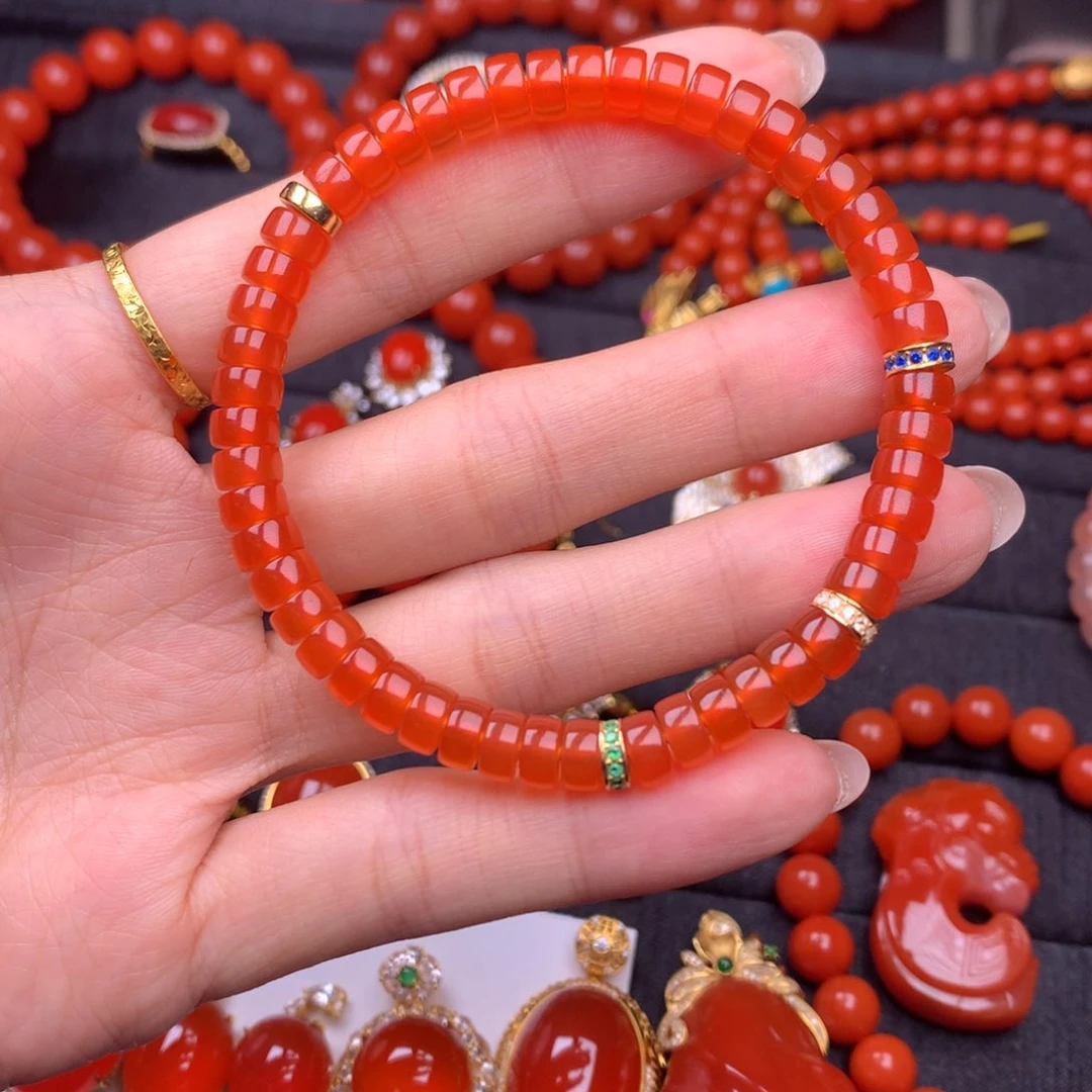 【闪购商品】18K金镶嵌手串南红玛瑙保山南红原矿高品质冰红手串